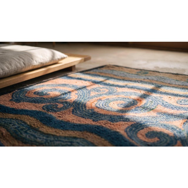 1930s Salmon Abstract Cloud Bands Antique American Hooked Rug 3' X 5'3" Knotted Wool Carpet For Sale - Image 12 of 14
