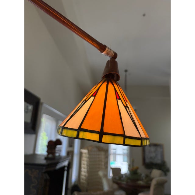 1990s Huge Arc Floor Lamp With Tiffany Style Shades 4 Heads For Sale - Image 4 of 10