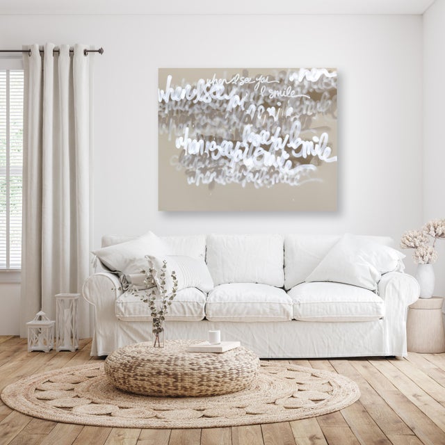 Beige When I See You Smile - Large Beige Abstract Graffiti Original Artwork by Amber Goldhammer For Sale - Image 8 of 9