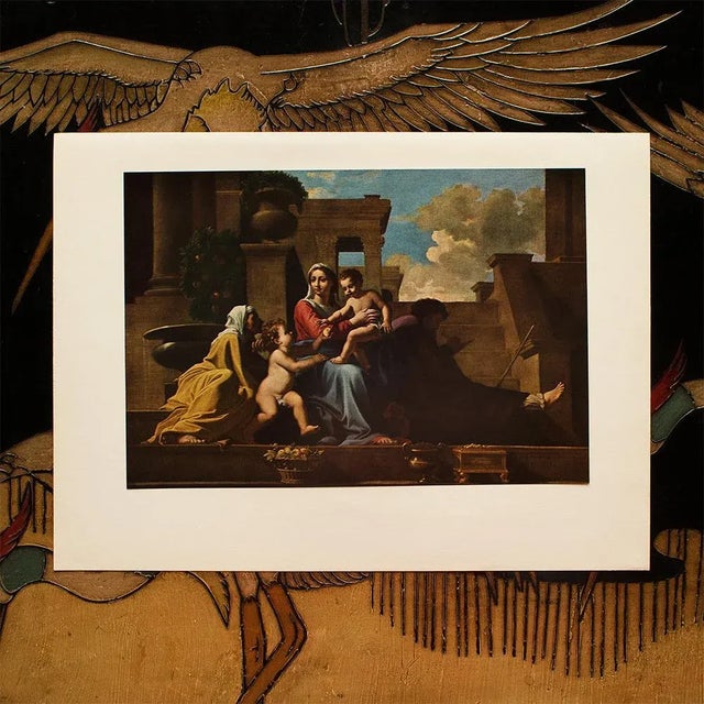 Renaissance 1955 After Nicolas Poussin "The Holy Family on the Steps", Vintage Full-Color Print For Sale - Image 3 of 8