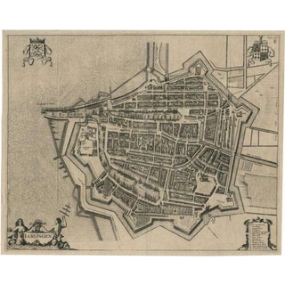 Antique Map of the City of Harlingen attributed to Janssonius, 1657 For Sale