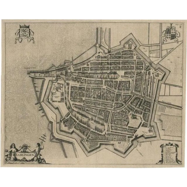 Antique Map of the City of Harlingen attributed to Janssonius, 1657 For Sale