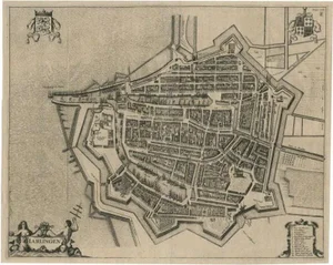 Antique Map of the City of Harlingen attributed to Janssonius, 1657