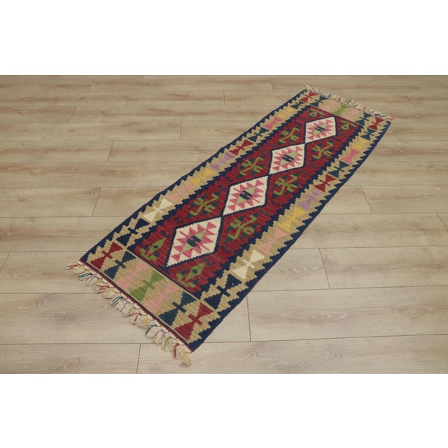 1970s 1970s Turkish Tribal Style Handmade Oushak Kilim Runner Rug For Sale - Image 5 of 13