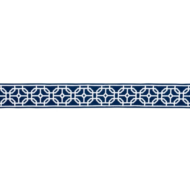A graphic, interlocking motif that is satin stitched on cotton, Gazebo Trellis Tape is a gorgeous 4 1/4-inch-wide trim...