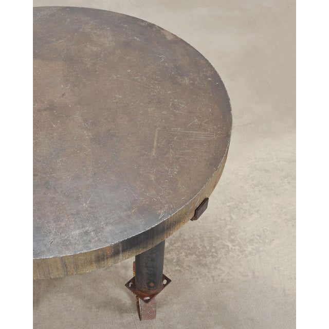 Metal Industrial Style Round Machined Iron Center Table on Casters For Sale - Image 7 of 18