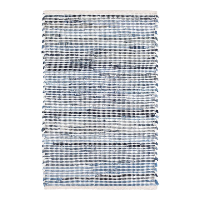 Dash & Albert by Annie Selke Denim Rag Ribbed Woven Cotton Rug, 9' 6" x 13' 6" For Sale
