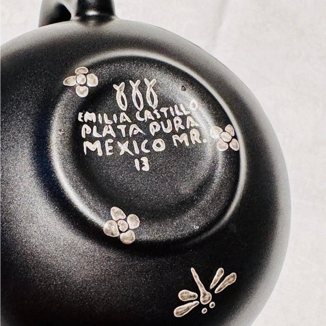 Vintage 1990s Emilia Castillo Silver Black Ceramic Toucan Sugar Bowl Creamer Set For Sale - Image 10 of 11