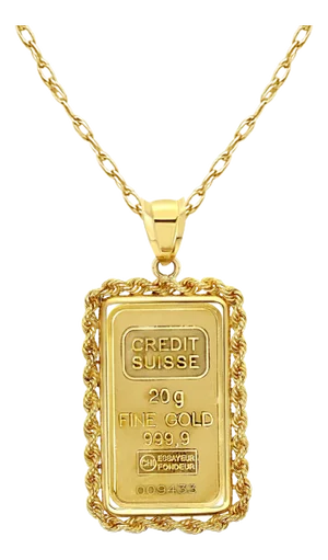 20 Gram Pamp Credit Suisse Gold Bar with Rope Bezel 16"