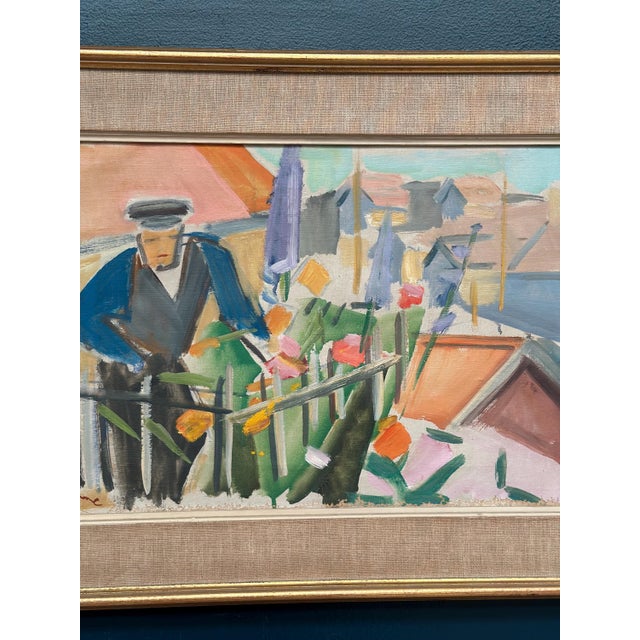 Carl Gunne, Figure by a Fence with Flowers, 1950s, Oil Painting on Canvas, Framed For Sale - Image 4 of 18