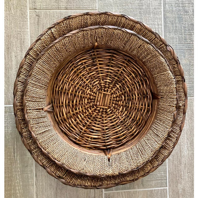 Circa 1980 Set of Two Nested Rattan Rope & Banana Leaf Tray Baskets For Sale - Image 9 of 12