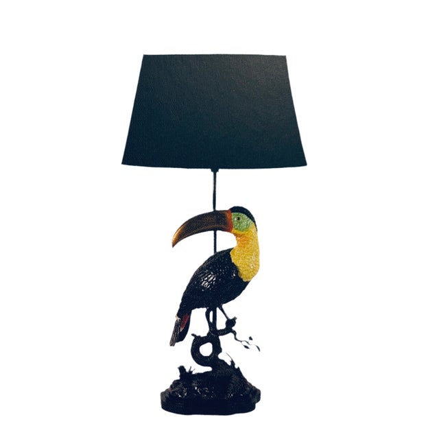 Toucan Lamp in Bronze and Porcelain with Oval Lampshade by Gand & C For Sale - Image 6 of 6