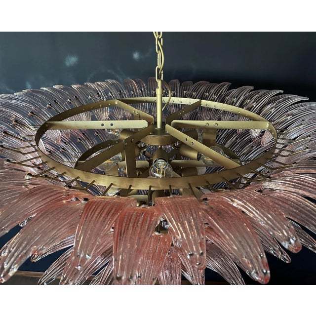 Italian Murano Glass Chandelier with Pink Leaves For Sale - Image 12 of 15