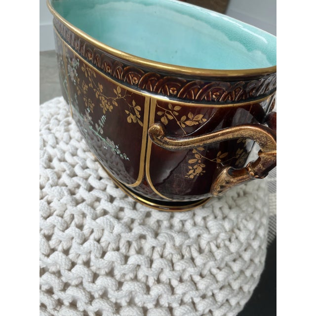 1800s French Choisy Le Roi Jardiniere With Hand-Painted Birds and Botanicals For Sale - Image 9 of 12