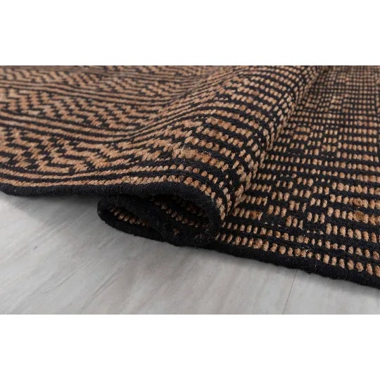 Black Cotton Jute Boho Hand Woven Herringbone Pattern Nordic Scandinavian Decor 6x9 Ft. For Sale - Image 4 of 11