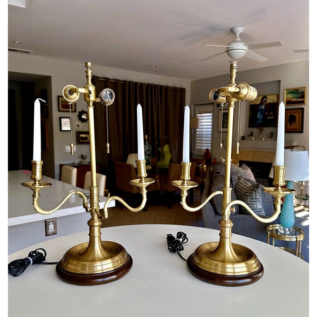 Wildwood Pair Brass Bouillotte Candleholder Table Lamps Wildwood For Sale - Image 4 of 15