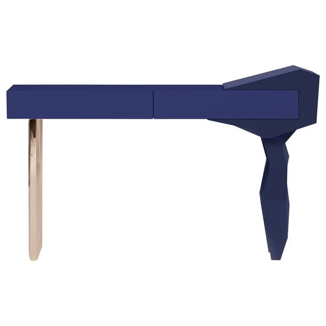 Metal Blue and Brass Rockconsole by Royal Stranger For Sale - Image 7 of 7