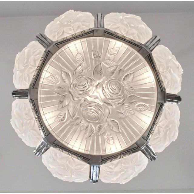 Glass French Art Deco Chandelier by Maurice Model Cristalleries De Verdun - 1930s France For Sale - Image 7 of 10