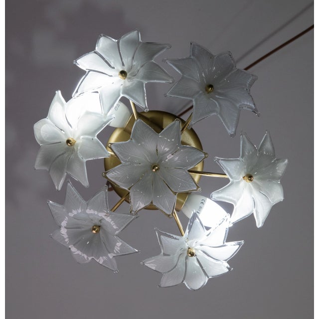1970s Set of 2 Vintage Murano Ceiling Light White Flowers, 1970s For Sale - Image 5 of 11