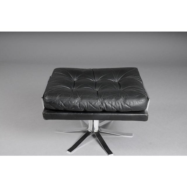 Set of Vintage Lounge Chair and Ottoman in Black Leather by Arne Norell, 1960s For Sale - Image 17 of 18