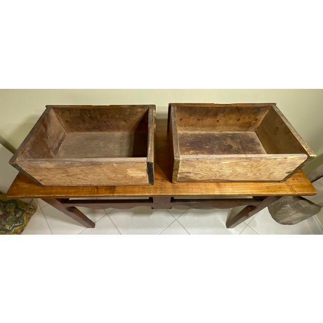 Brown Antique Farmhouse Console Table Handcrafted Rustic Credenza Vintage Country For Sale - Image 8 of 17