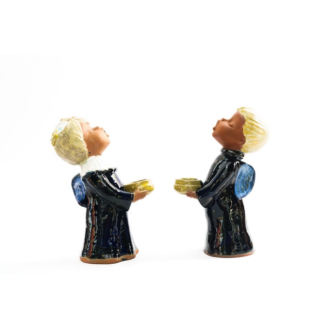 Mid-Century Modern Ceramic Figurine Angel Candleholders, Vienna, 1950s, Set of 2 For Sale - Image 3 of 9