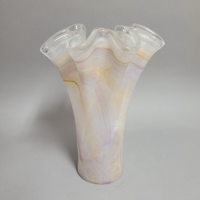 Traditional Murano Ruffled Art Glass Vase in Swirled Pastel Tones For Sale - Image 3 of 6