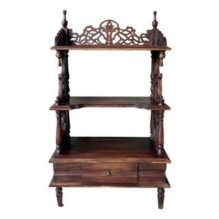 Early 20th-Century Victorian Gothic Revival-Style Fretwork Étagère With Drawer For Sale