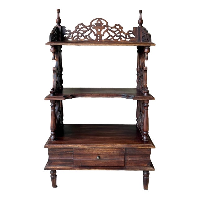 Early 20th-Century Victorian Gothic Revival-Style Fretwork Étagère With Drawer For Sale