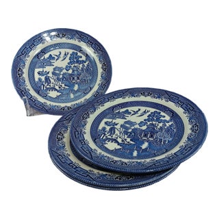 Vintage Mid-Century Modern Churchill England Blue Willow 10” Dinner Plates- Set of 4 For Sale