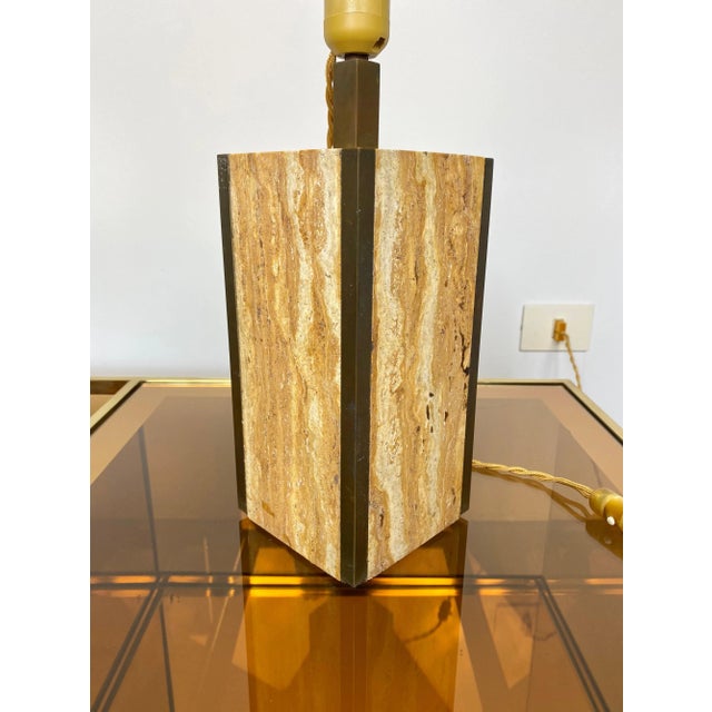 Metal Travertine Walnut & Brass Table Lamp, Italy, 1970s For Sale - Image 7 of 8