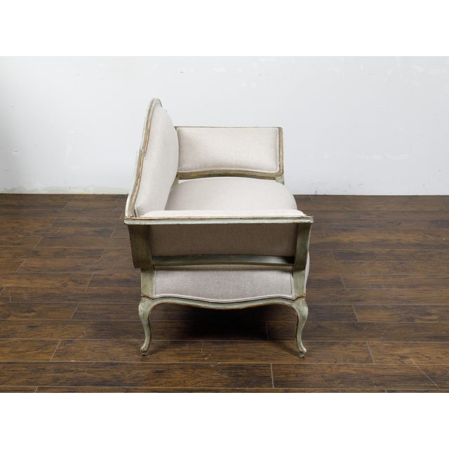 Gray Italian Rococo Style 19th Century Painted Settee with Out Scrolling Arms For Sale - Image 8 of 12
