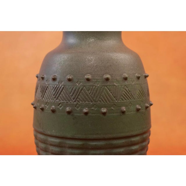 Art Deco Green Glazed Stoneware Vase with Incised Geometric Decor and Small Dots by Charles Gréber for Beauvais Manufactory, 1920s For Sale - Image 9 of 10