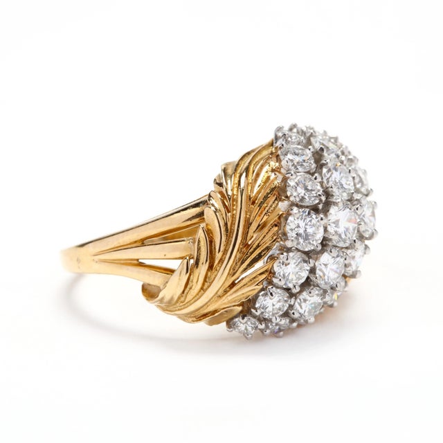 Modern 1970s 1.70ctw Diamond Leaf Motif Ring, 18k Yellow Gold, Ring Size 6 For Sale - Image 3 of 6