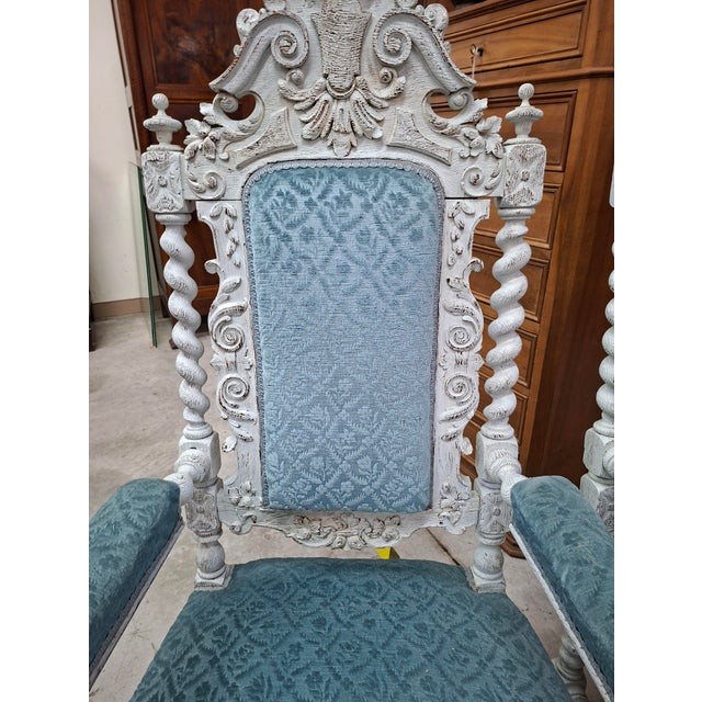 Renaissance Ceremonial Armchairs in Carved Wood Twisted Columns and Lion Heads, Set of 2 For Sale - Image 10 of 11