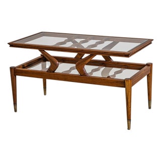 Mid-Century Modern Coffee Table, Wood and Glass, Italy, 1950s Design For Sale