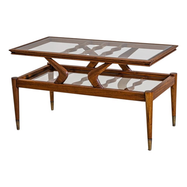 Mid-Century Modern Coffee Table, Wood and Glass, Italy, 1950s Design For Sale
