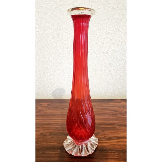 Modern Barovier and Toso Carnelian Red Murano Glass Vase For Sale - Image 3 of 10
