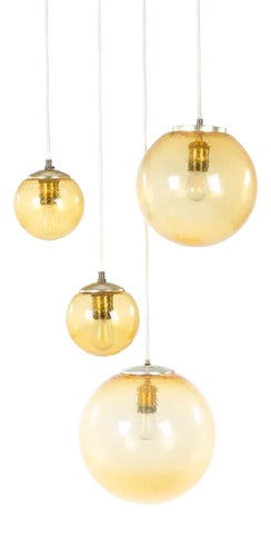 Chandelier with Four Pendants in Smoked Glass, 1970