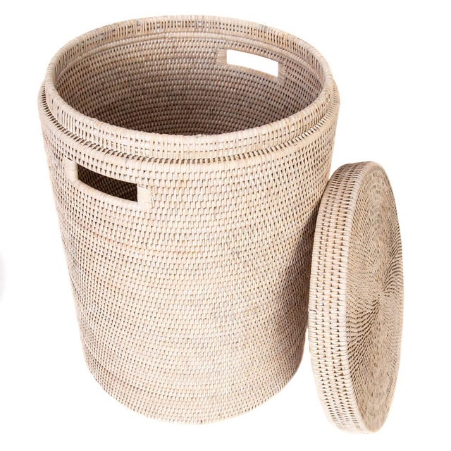 Artifacts Rattan Round Hamper with Lid in White Wash Chairish