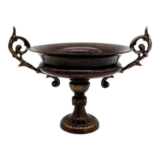 Antique Heavy Metal Gothic Revival Trophy Urn Bowl With Ornate Scroll Handles – Neoclassical / Gothic For Sale