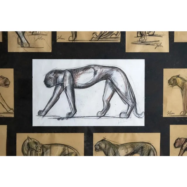 Paper Johan Etiennette, Panther, Pastel Sketches on Paper, Framed For Sale - Image 7 of 8