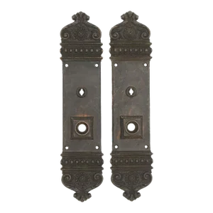Pair of Mid 20th Century French Renaissance Russwin Bronze Courtenay Entry Door Plates