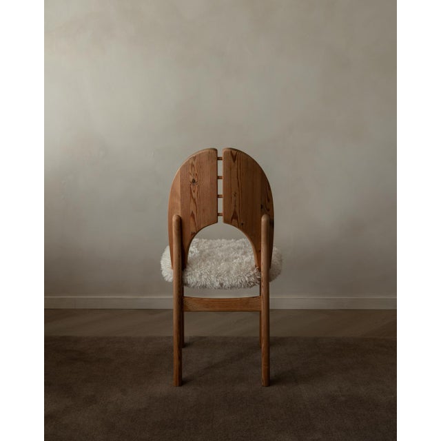 Scandinavian Modern Pine Dining Chairs in Faux Sheepskin, 1970s, Set of 4 For Sale - Image 10 of 18