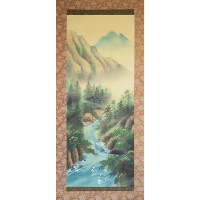 "Summer Landscape With River", Late Meiji to Taisho Era Silk Scroll Painting For Sale - Image 18 of 18