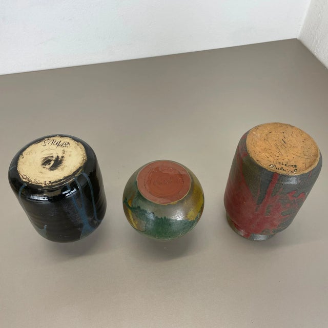 Ceramic Studio Pottery Vases from Elmar & Elke Kubicek, Germany, 1970s, Set of 3 For Sale - Image 16 of 18
