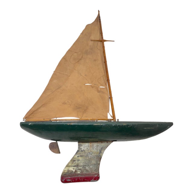 Rare Antique 19th Century Handmade Folk Art Wood Metal Sailing Yacht Sail Boat For Sale