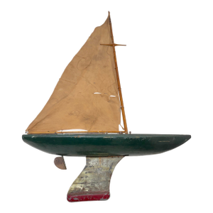 Rare Antique 19th Century Handmade Folk Art Wood Metal Sailing Yacht Sail Boat