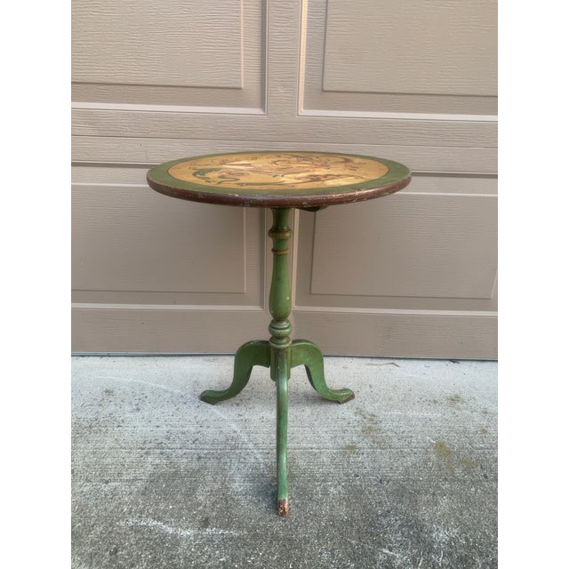 American Antique Regency Allegorical Flip Top Green Painted Walnut Side Table For Sale - Image 3 of 14
