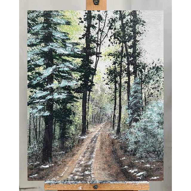 Transform your space with this stunning hand-painted artwork entitled "Wintery Day", featuring a serene forest path...